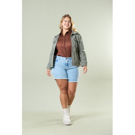 Short Jeans B/ Desfiada Feminino Plus Size