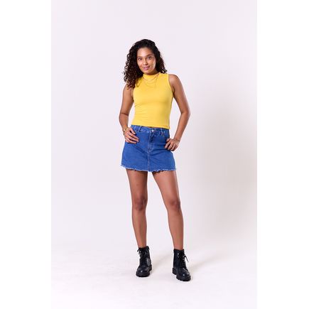 Short Saia Jeans B/Desfiada Feminina