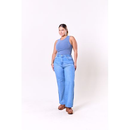 Calça Jeans Wide Leg Feminino Plus