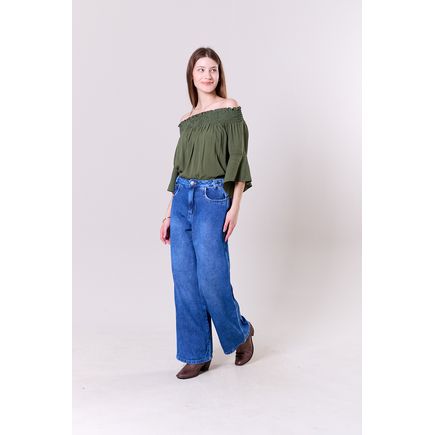 Calça Jeans Pantalona Feminina