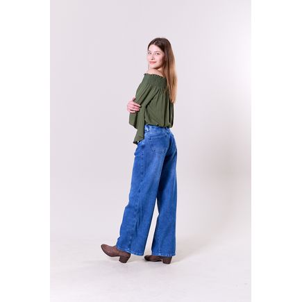 Calça Jeans Pantalona Feminina