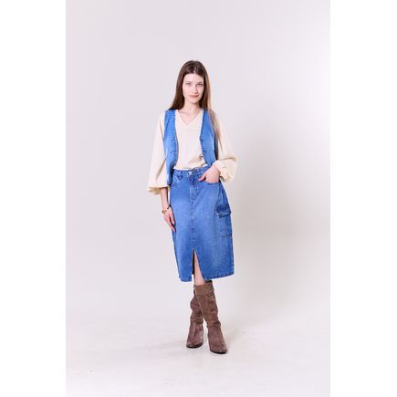Saia Jeans Cargo Feminina
