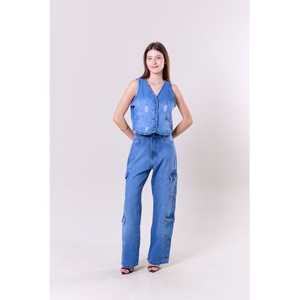 Calça Jeans Cargo Pantalona