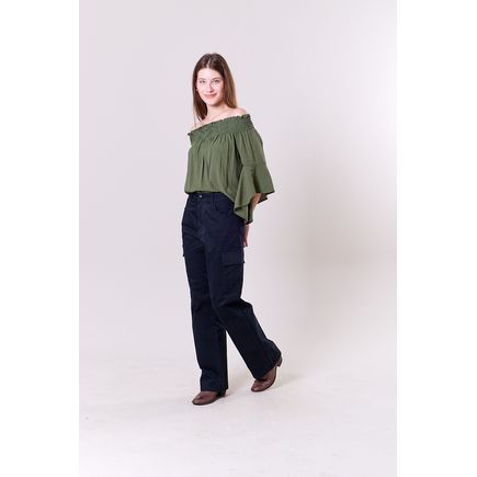 Calça Sarja Wide Leg Cargo Feminina