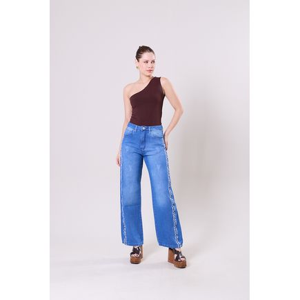 Calça Jeans Wide Leg Listra Feminina