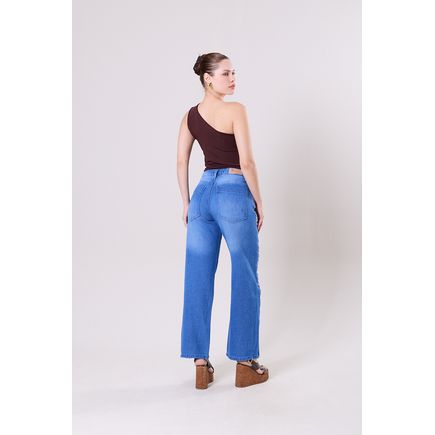Calça Jeans Wide Leg Listra Feminina